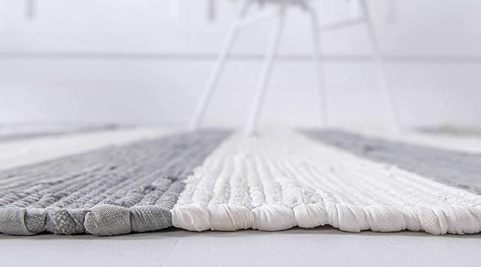 Chindi Rag Collection Hand Woven Striped Natural Fibers Gray Runner Rug