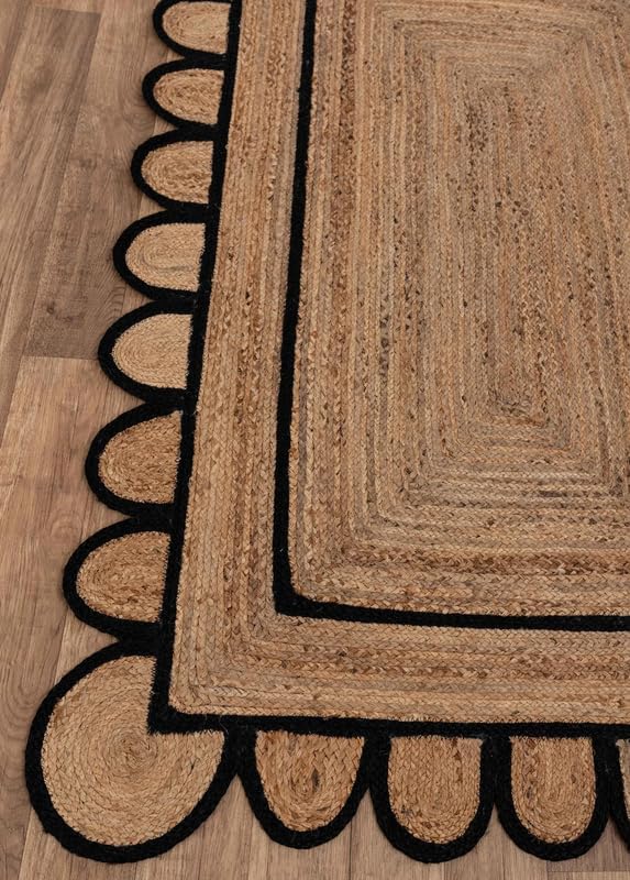 Scalloped Edge Jute Rug with Natural Border – Eco-Friendly Home Rug