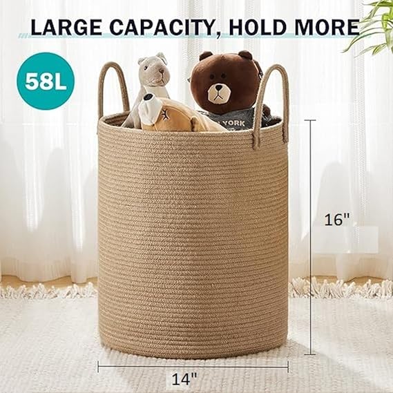 Jute&Cotton Rope Laundry Hamper Basket