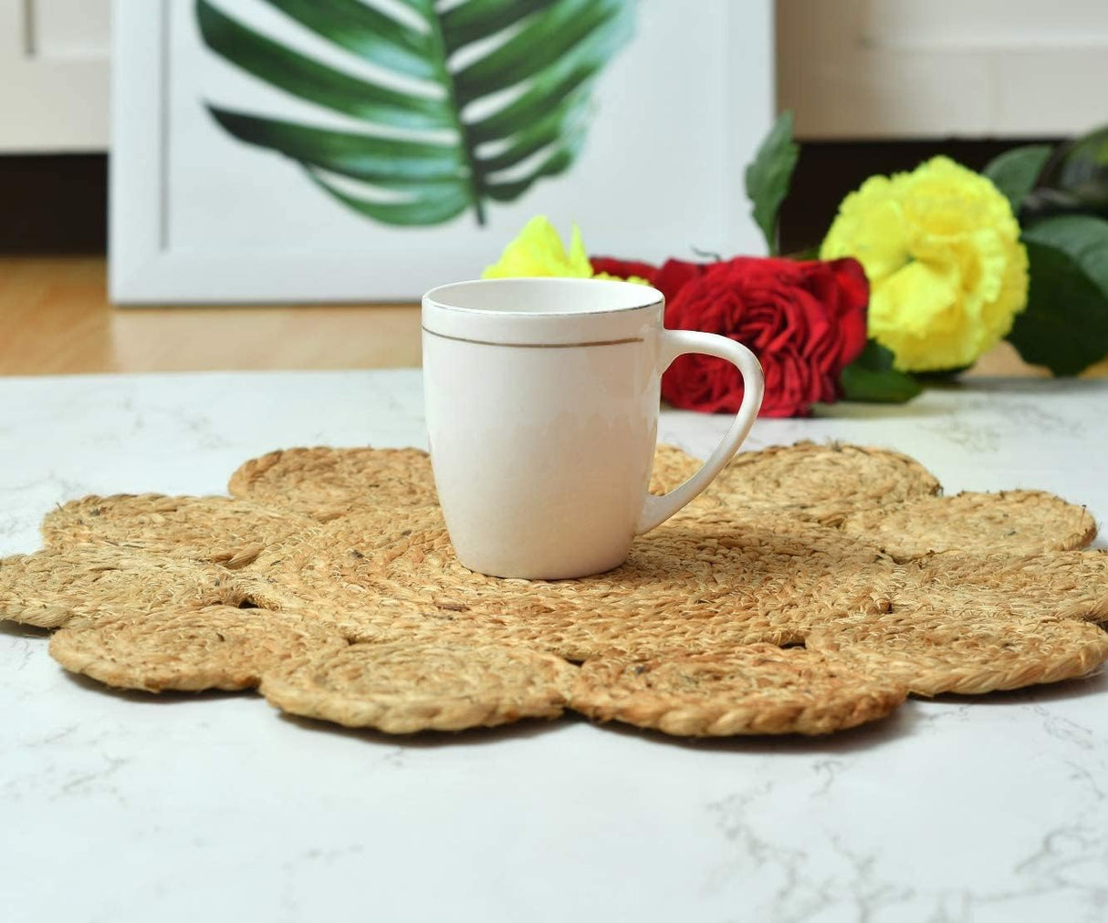Handmade Braide Natural Flower Design Coaster, Table Top,Non-Slip Placemats