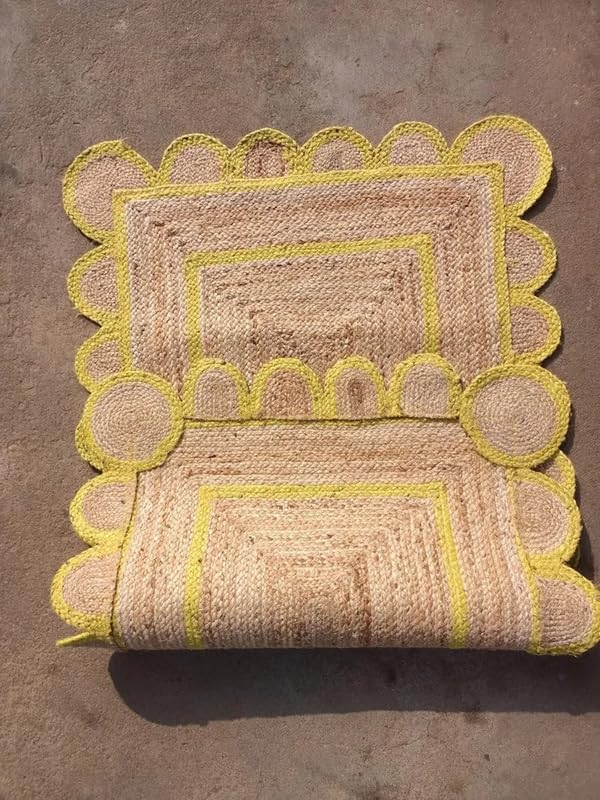 Scalloped Edge Jute Rug with Natural Border – Eco-Friendly Home Rug