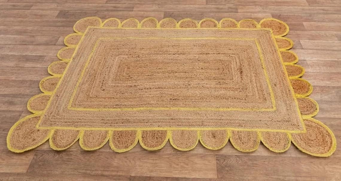 Scalloped Edge Jute Rug with Natural Border – Eco-Friendly Home Rug
