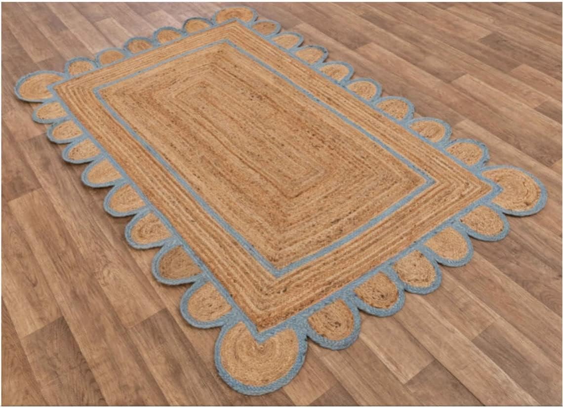 Scalloped Edge Jute Rug with Natural Border – Eco-Friendly Home Rug