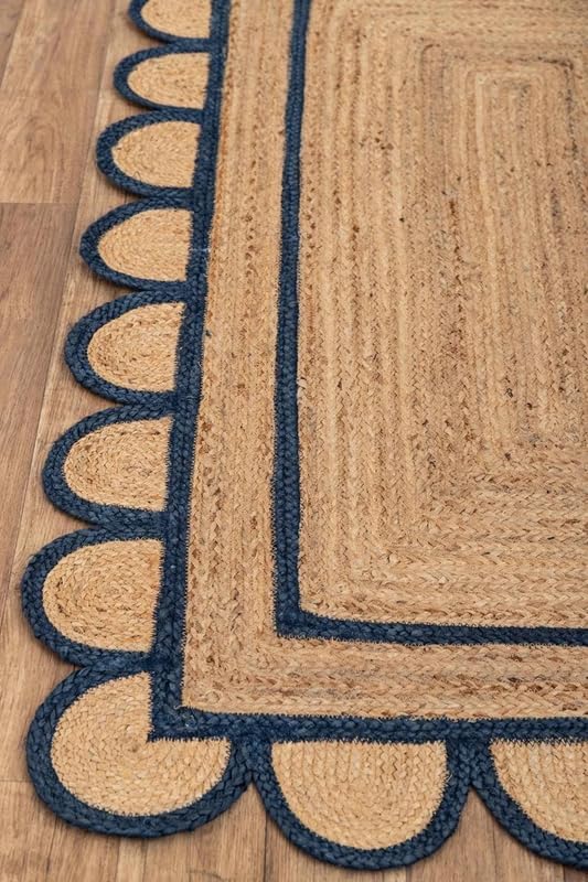 Scalloped Edge Jute Rug with Natural Border – Eco-Friendly Home Rug