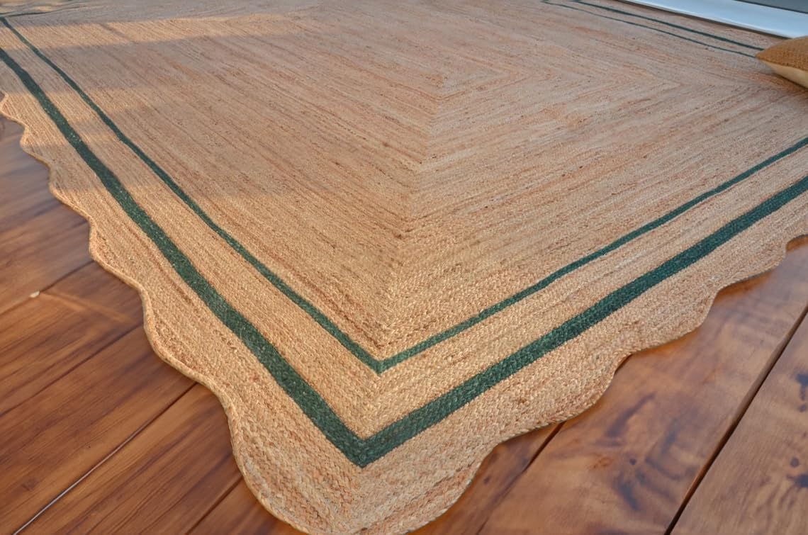 Natural Jute Scalloped Rug – Handmade Braided Rug with Boho Design