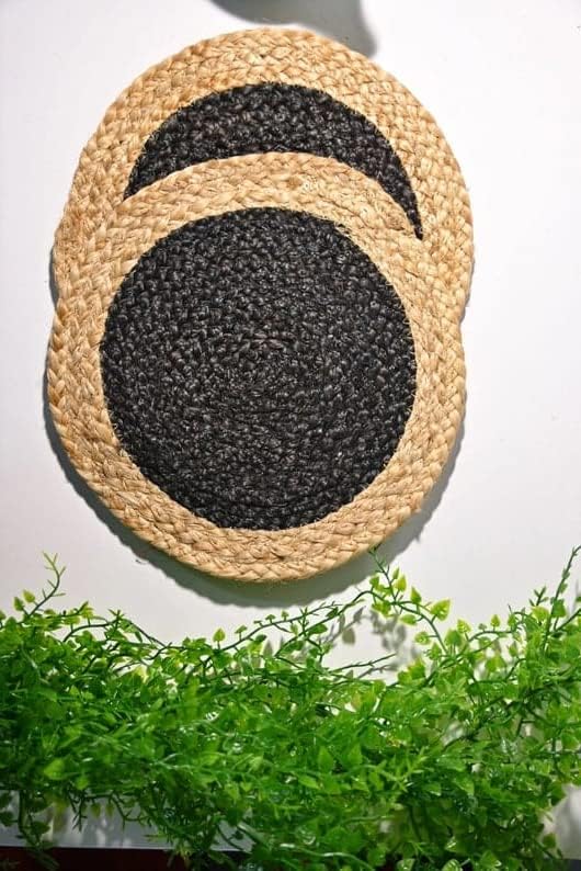 Eco-Friendly Placemats,Handmade Braide Black Border Beige Inside Coaster