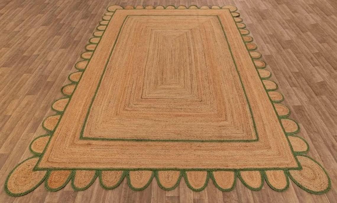 Scalloped Edge Jute Rug with Natural Border – Eco-Friendly Home Rug