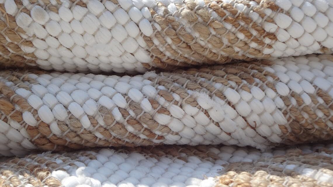 White Cotton & Jute Rug Dimond Pattern Boho Hand Woven Cotton Rugs,Natural Fiber Rugs