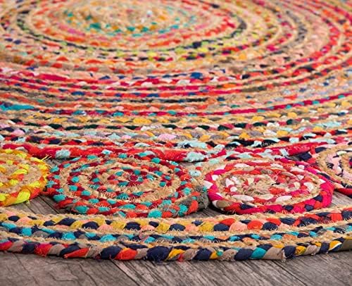 Handmade Recycled Chindi Rug – Braided Jute Cotton Pinwheel Design