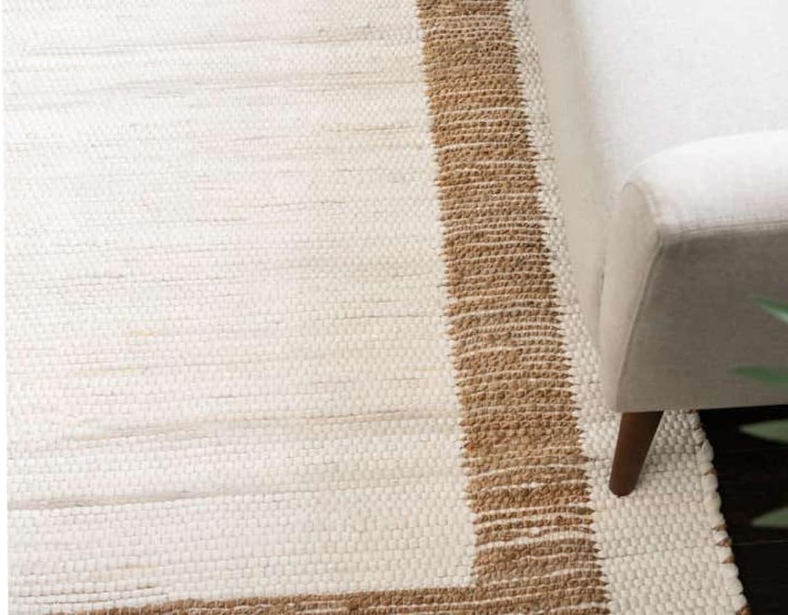 Tapis en jute et coton tissé à la main, style bohème, moderne, blanc