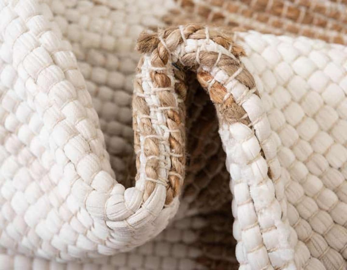 Tapis en jute et coton tissé à la main, style bohème, moderne, blanc