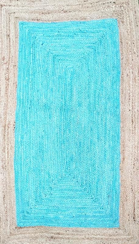 Rustic Sky Blue Jute Rug – Handmade Natural Fiber Area Rug