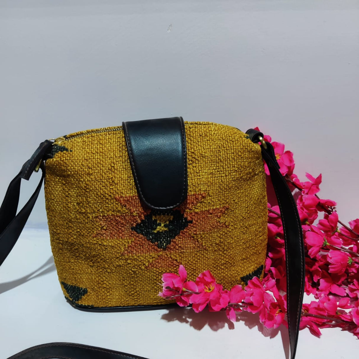 Cotton Dhurrie Sling Bag,Yellow,Eco-Friendly Tote Bags