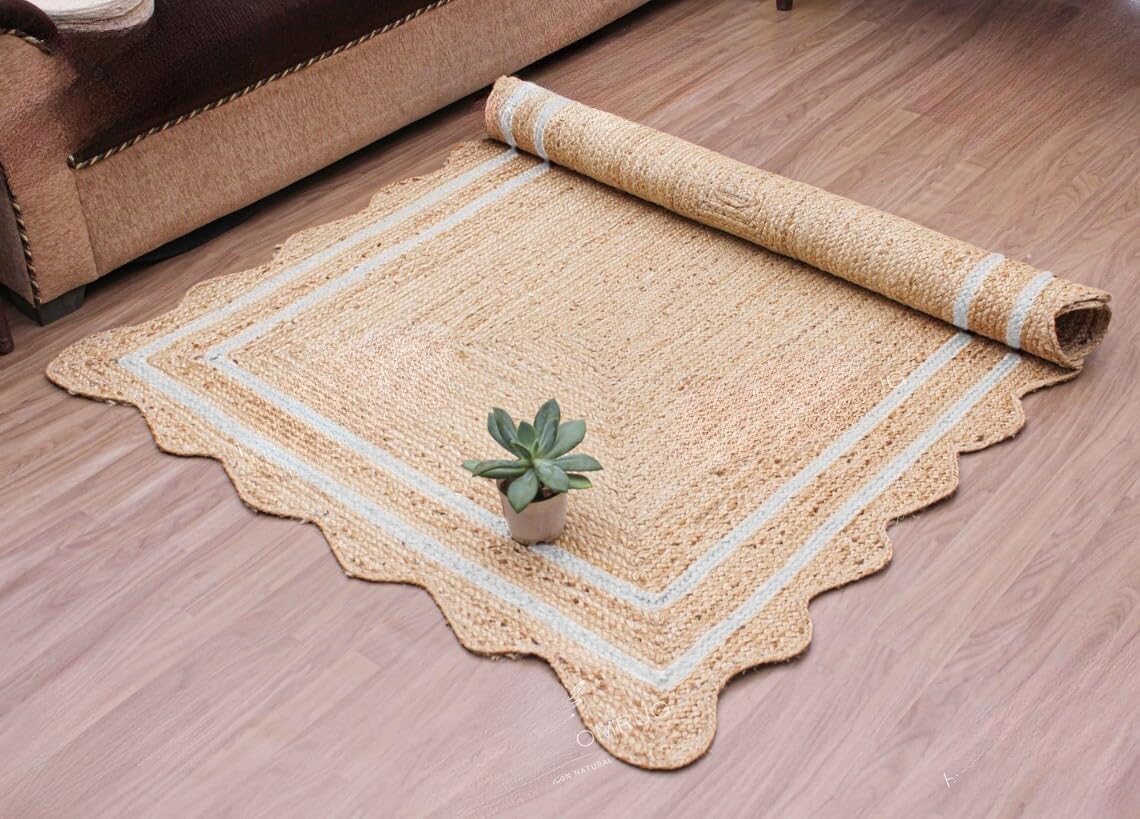 Bohemian Scalloped Jute Rug – Unique Design Natural Fiber Area Rug