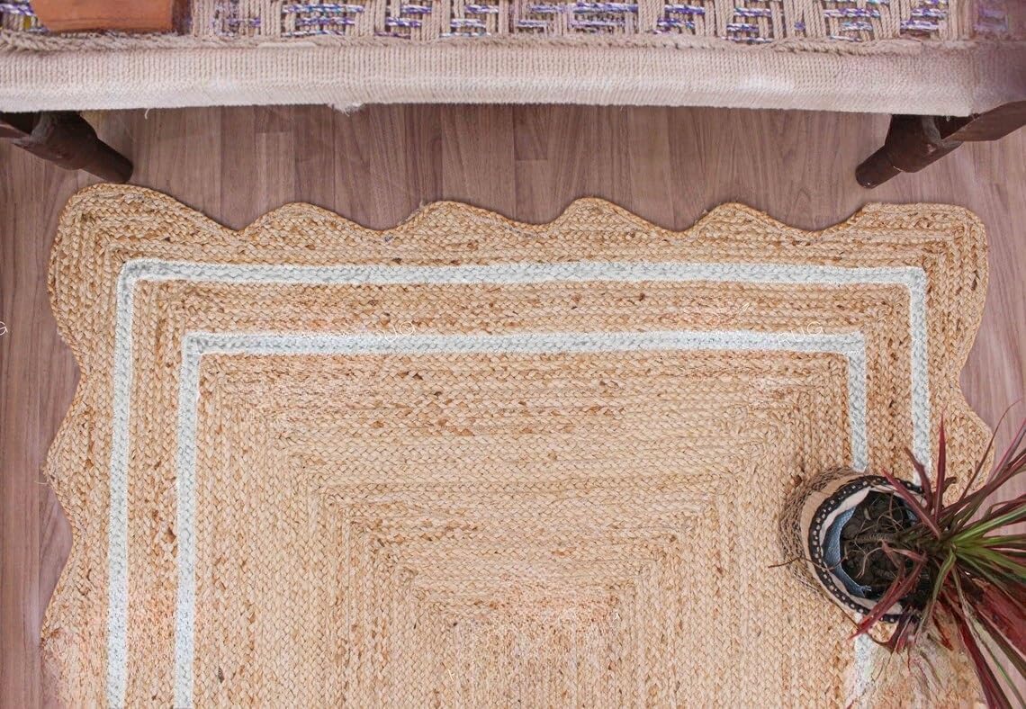 Bohemian Scalloped Jute Rug – Unique Design Natural Fiber Area Rug