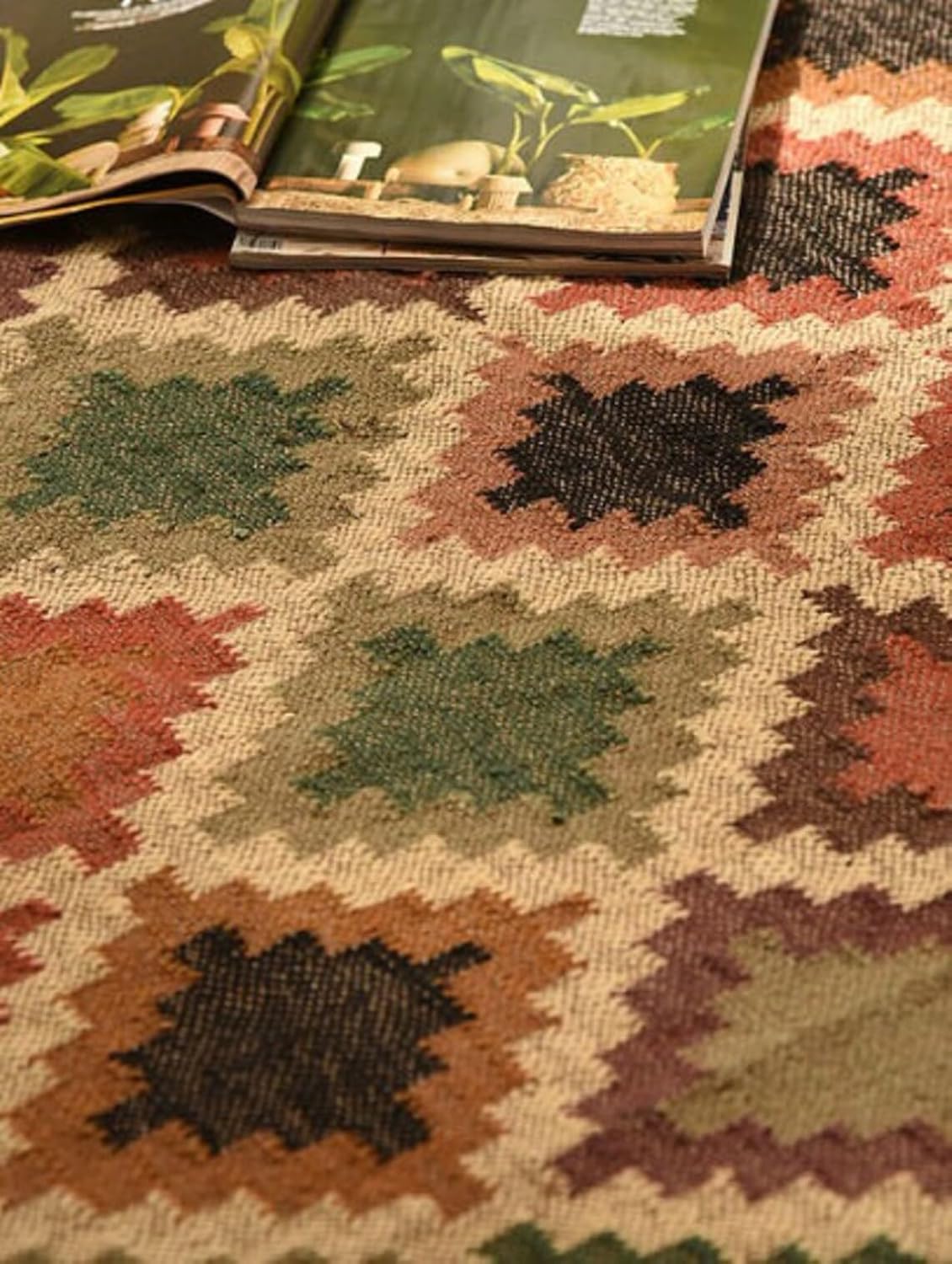 Handmade Jute Kilim Rugs, Checkered Pattern Multicolor Color Ecofriendly Area Rug,Dhurrie Kilim Rugs