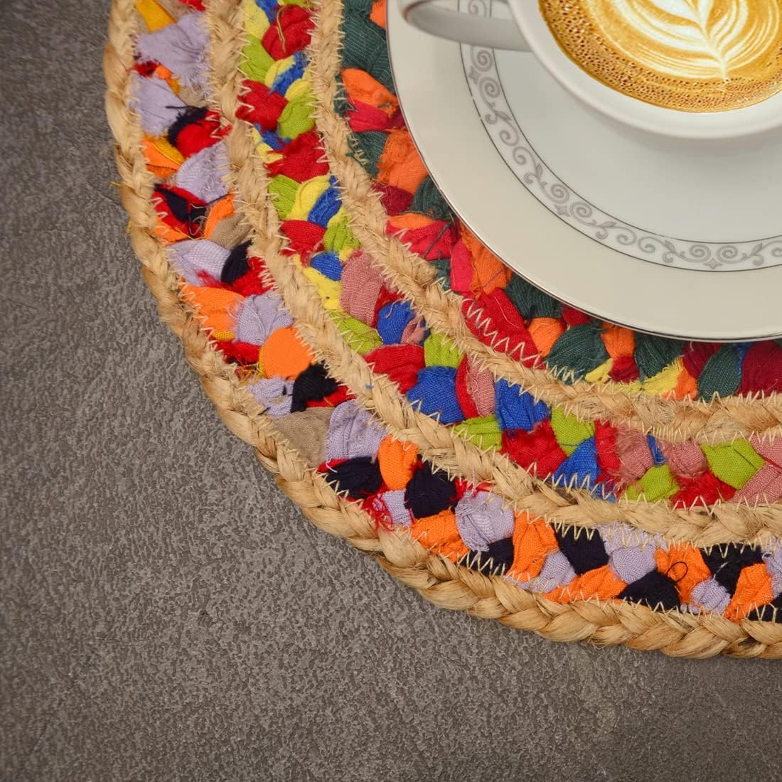 Handmade Braide Jute with Multi Coaster, Table Top, Round Braided Placemats