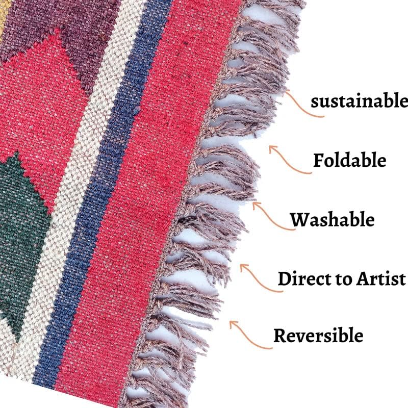 Natural Wool & Jute Kilim Dhurrie Rugs, Handwoven Wool Jute Rugs