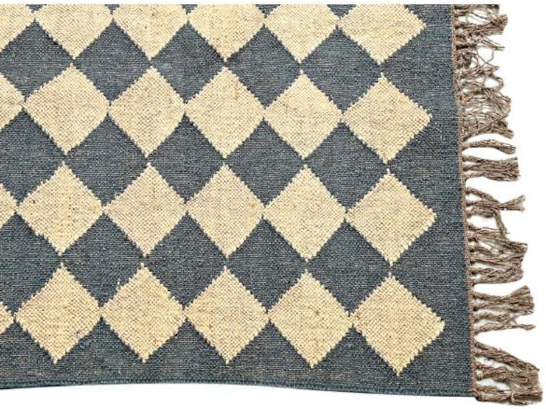 Dhurrie Rugs,Checkerboard Rug Blue White Rug Ecofriendly Area Rug, Bedside Area Rug
