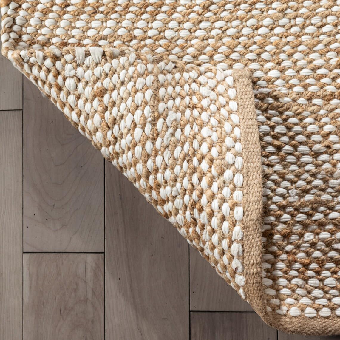 Handwoven Natural Jute and White Cotton jig Jak Design Rug,Eco-Friendly Rugs