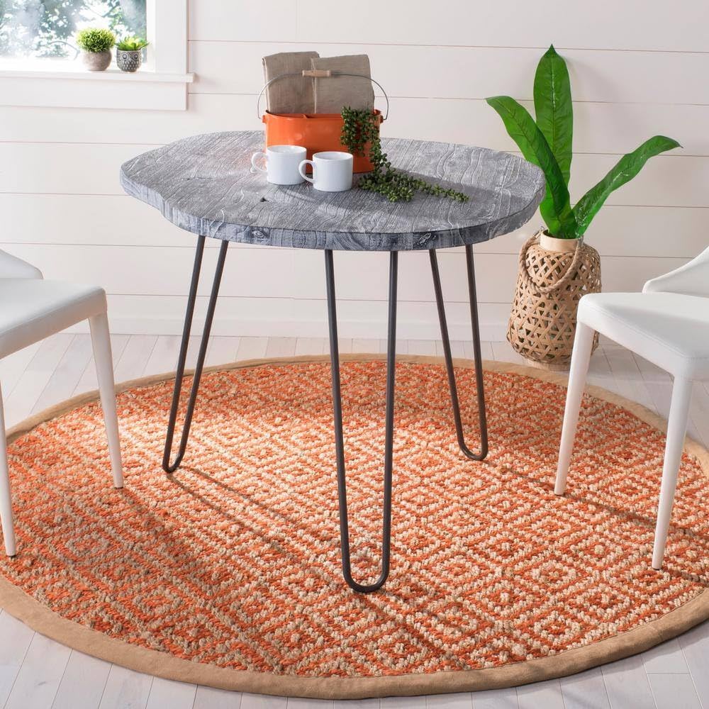 Natural Fiber Indian Hand Woven Orange Rug, Hemp Area Rugs