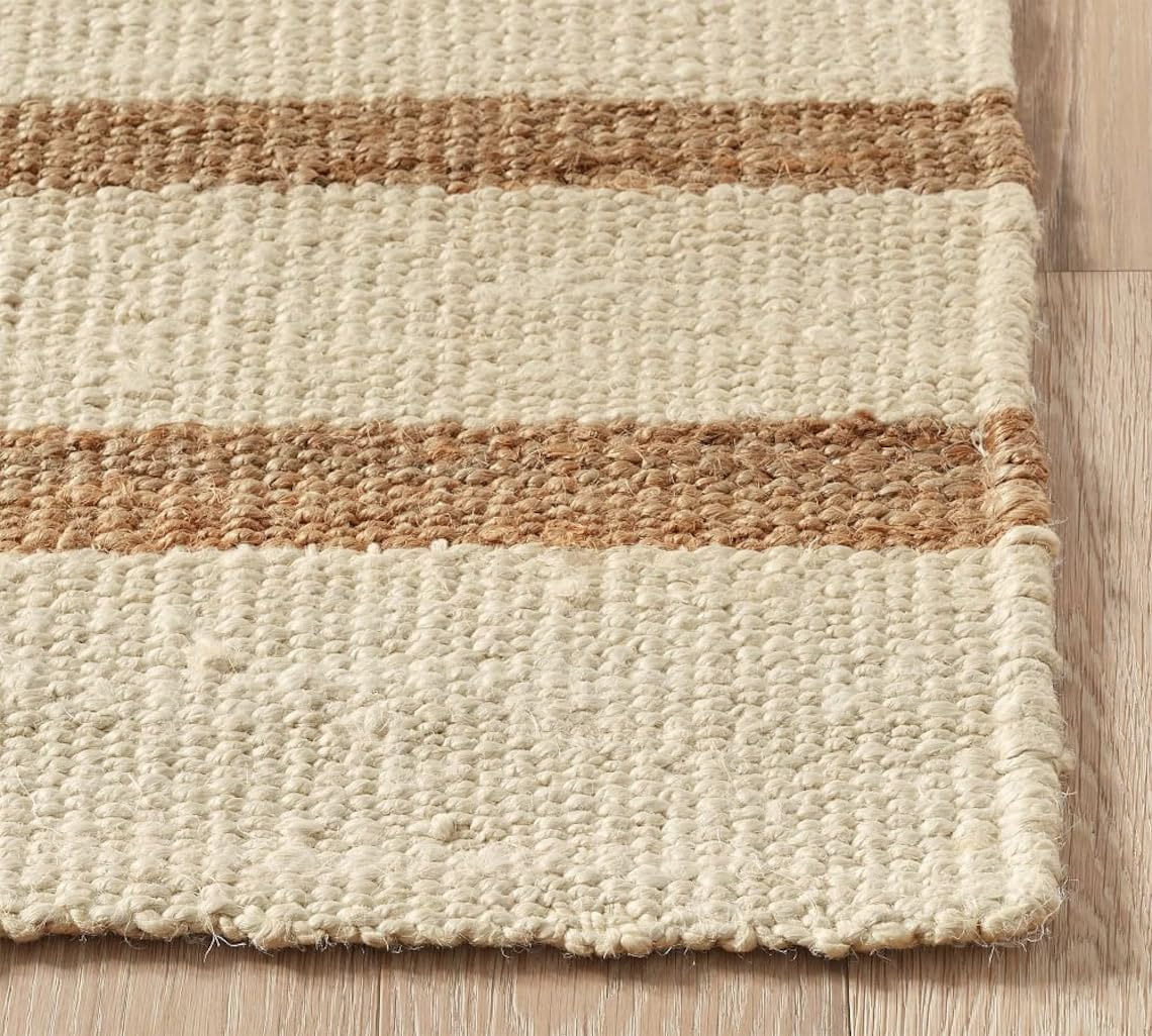 Premium White and Natural Jute Flat Weave Scandinavian Jute Rug,Hemp Area Rugs
