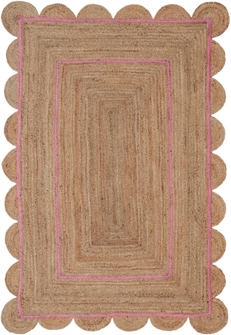Scalloped Edge Jute Rug with Natural Border – Eco-Friendly Home Rug