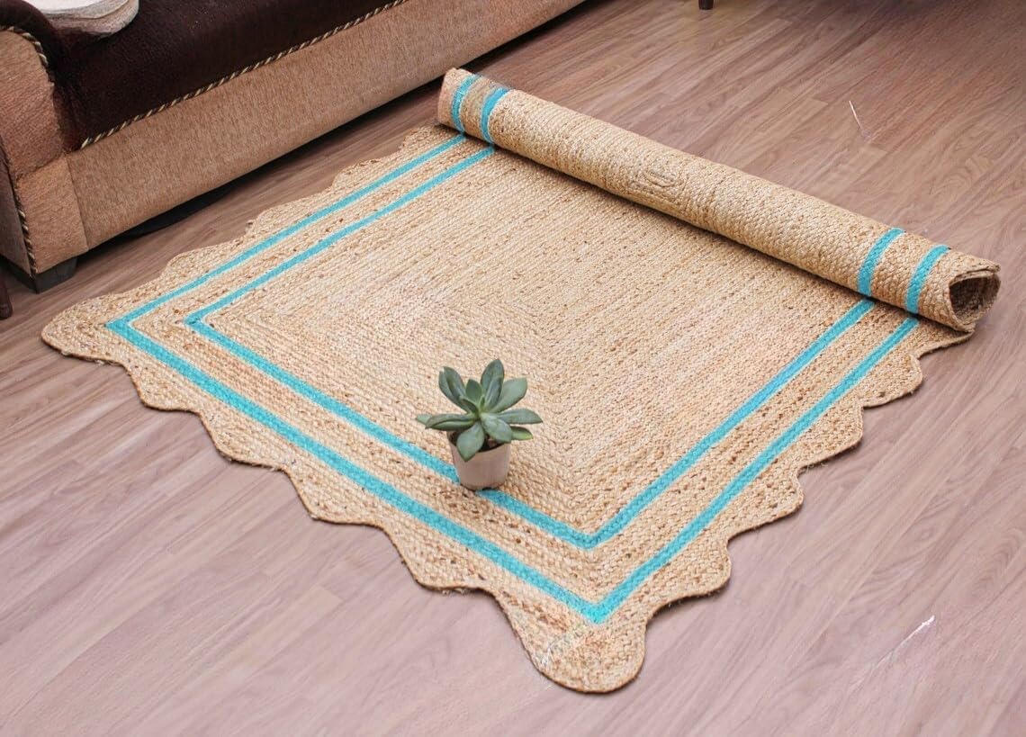 Bohemian Scalloped Jute Rug – Unique Design Natural Fiber Area Rug