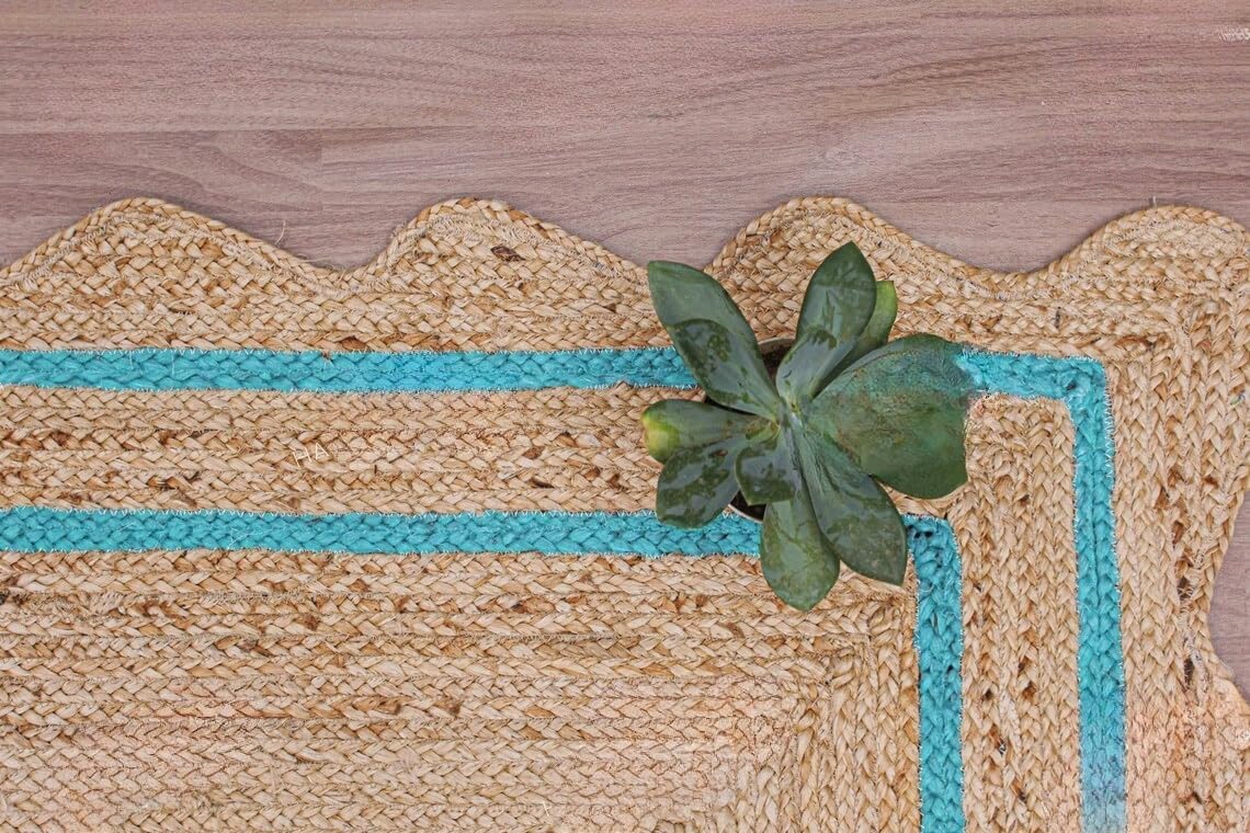 Bohemian Scalloped Jute Rug – Unique Design Natural Fiber Area Rug