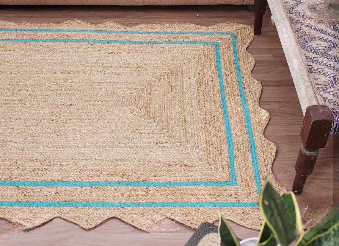 Bohemian Scalloped Jute Rug – Unique Design Natural Fiber Area Rug