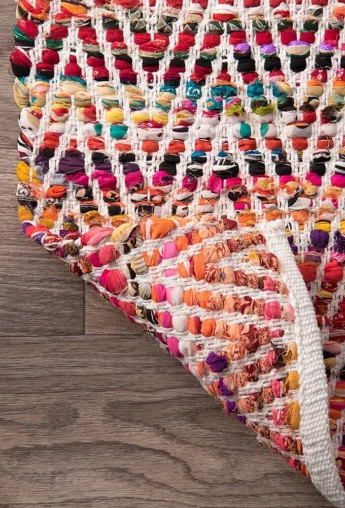 Indian Hand Braided Colorful Cotton Jute Rug