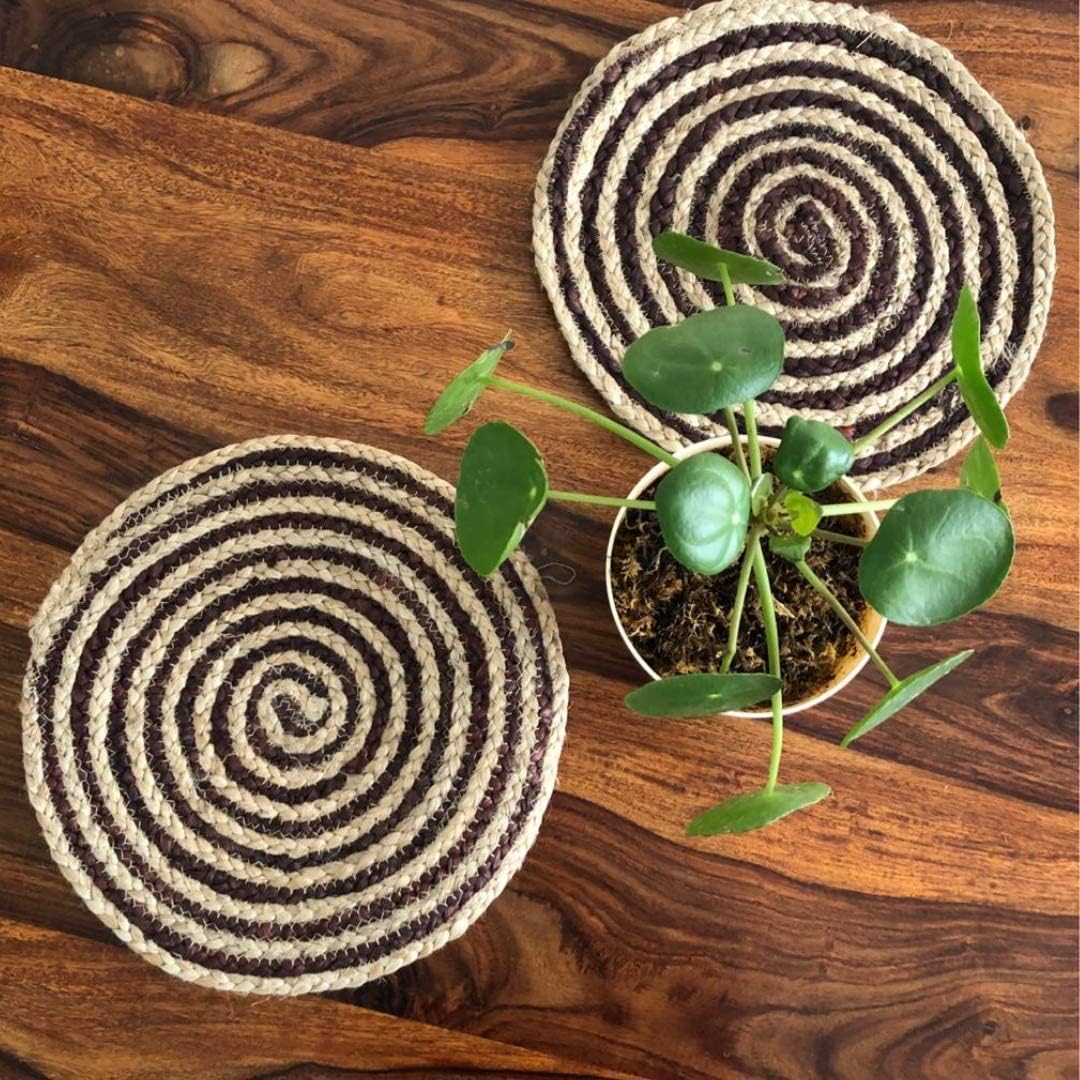 Handmade Braide Natural with Coffee Lines Inside Coaster,Modern Dining Table Mats