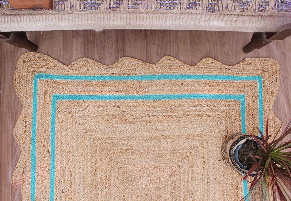 Bohemian Scalloped Jute Rug – Unique Design Natural Fiber Area Rug