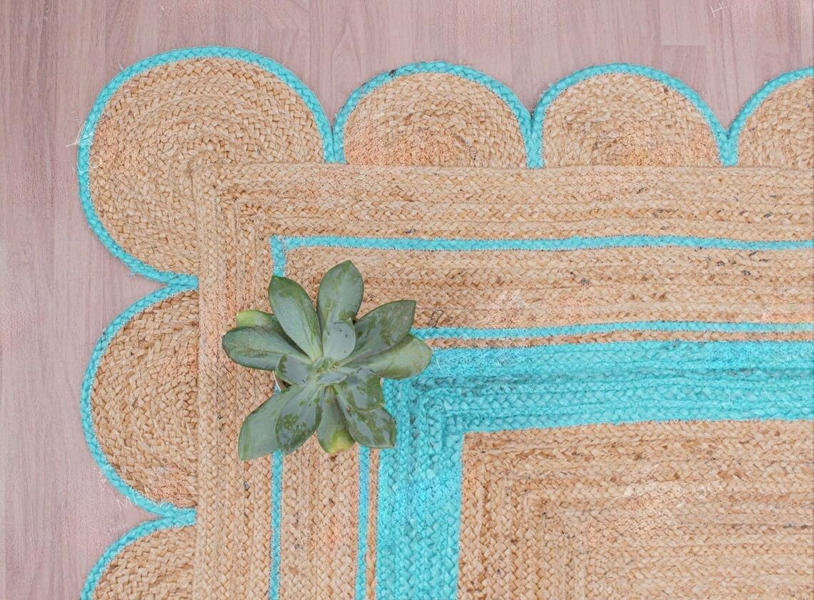 Handmade Scalloped Jute Rug – Boho Natural Fiber Rug with Unique Design