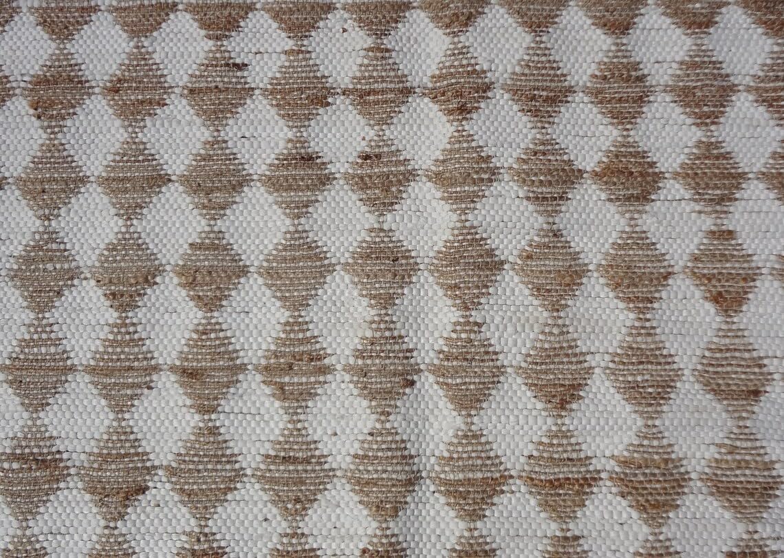 White Cotton & Jute Rug Dimond Pattern Boho Hand Woven Cotton Rugs,Natural Fiber Rugs