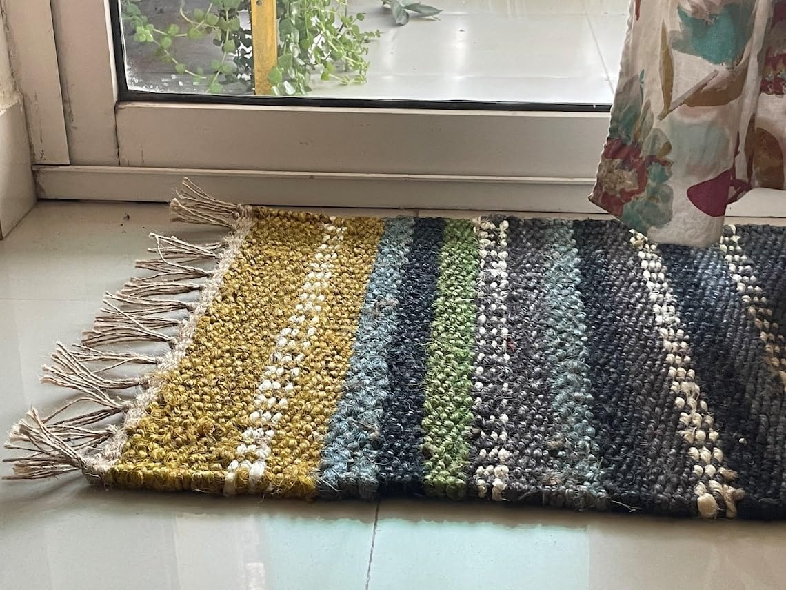 Set of 2 Pics 100% Hemp Handmade for Door Mat, Balcony, Bath, Kitchen, Gift, Indian Traditional Hemp Rugs
