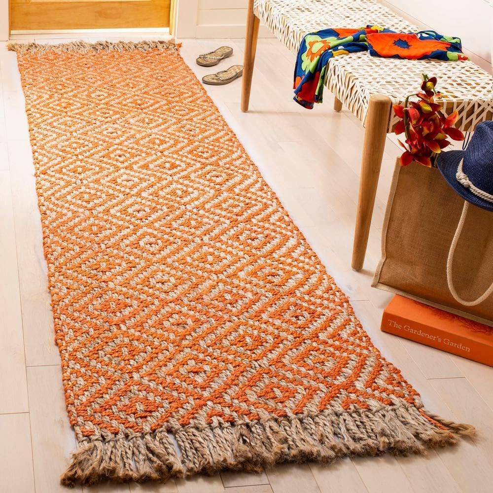 Natural Fiber Indian Hand Woven Orange Rug, Hemp Area Rugs