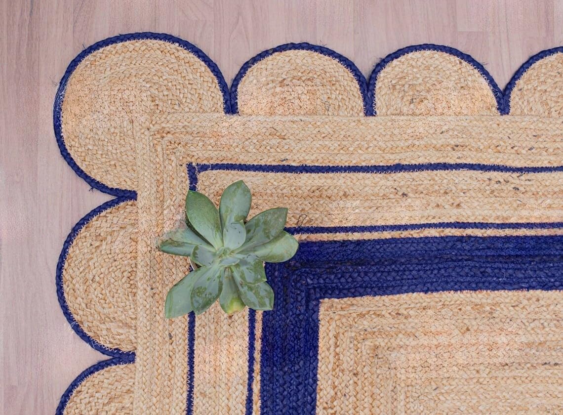 Handmade Scalloped Jute Rug – Boho Natural Fiber Rug with Unique Design