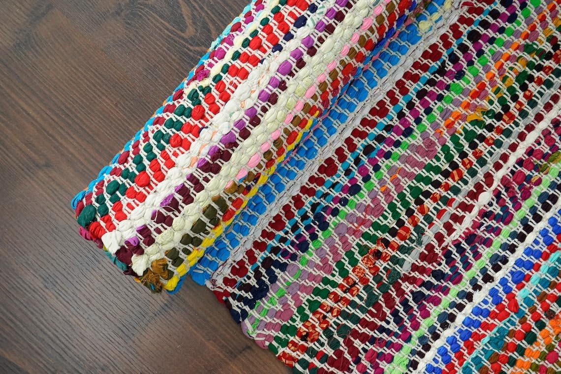 Multi Chindi Rug Handmade Indian Recycled Eco Friendly Decor For Home