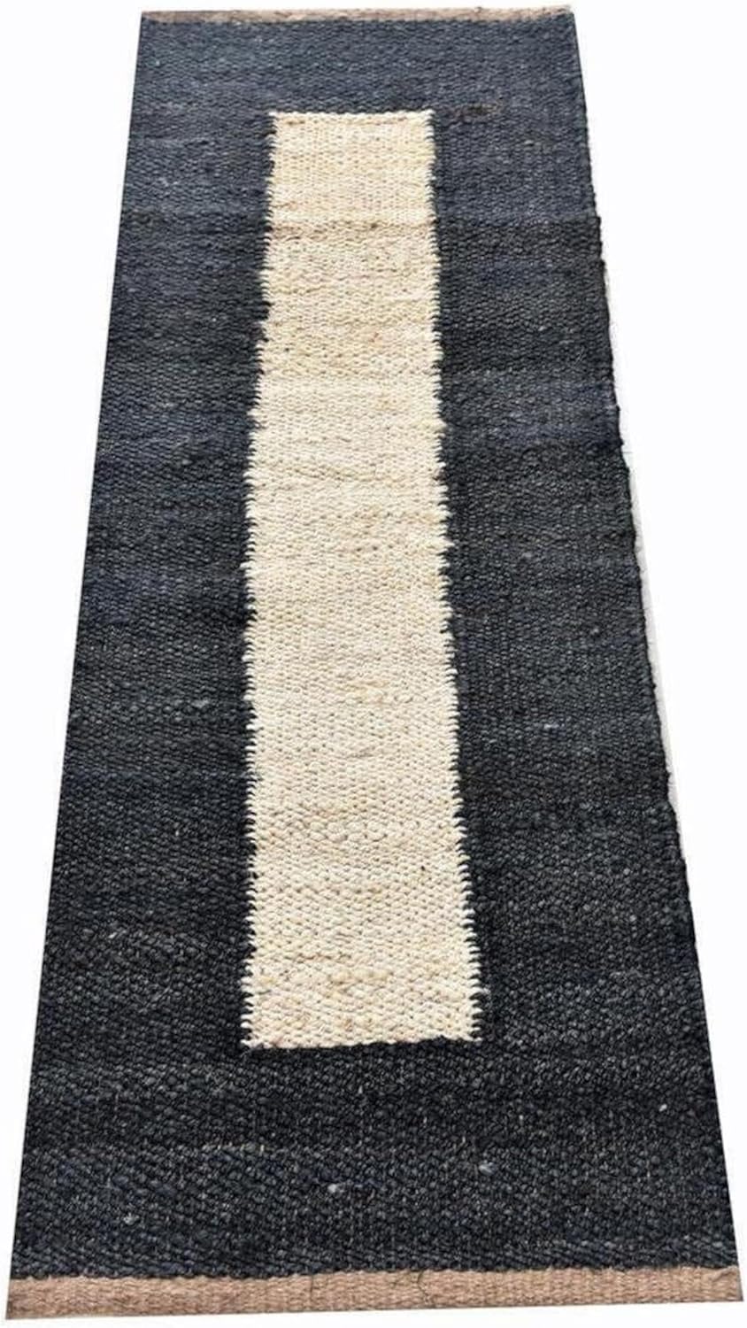Indian Hand Woven Black Hemp Rug