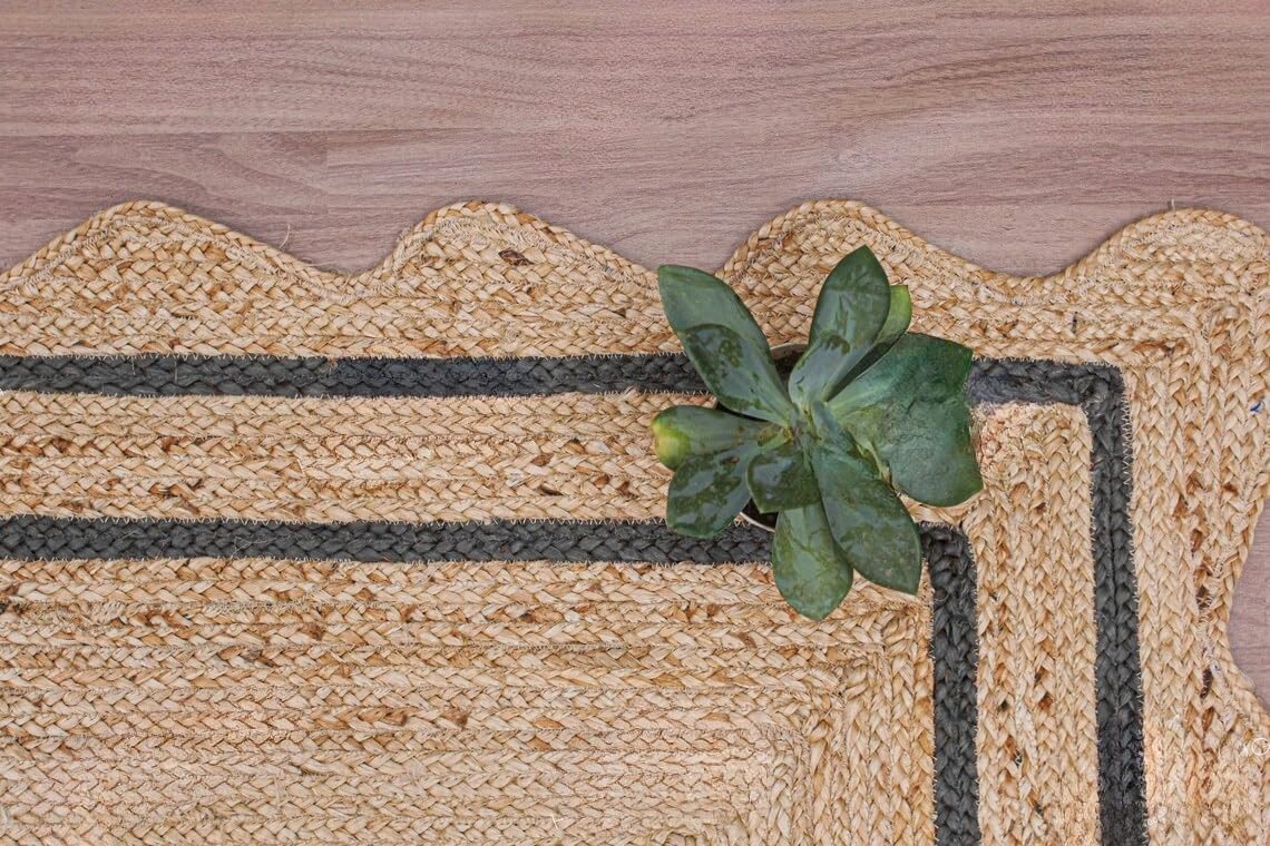 Bohemian Scalloped Jute Rug – Unique Design Natural Fiber Area Rug