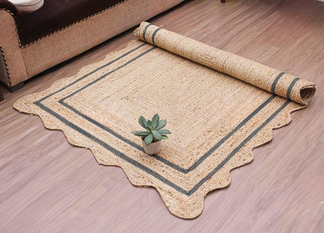Bohemian Scalloped Jute Rug – Unique Design Natural Fiber Area Rug