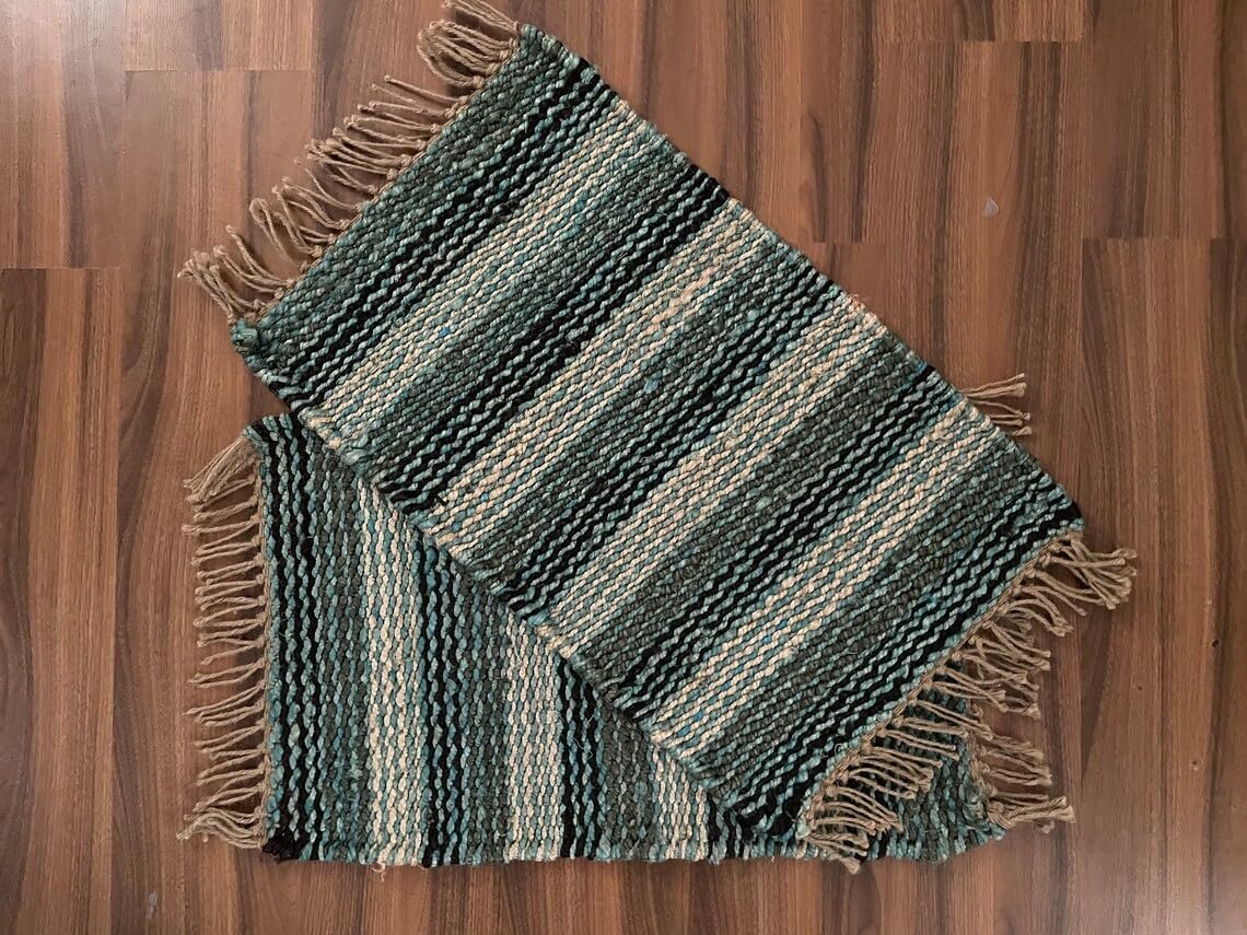 Set of 2 Pics 100% Hemp Handmade for Door Mat, Balcony, Bath, Kitchen, Gift, Indian Traditional Hemp Rugs