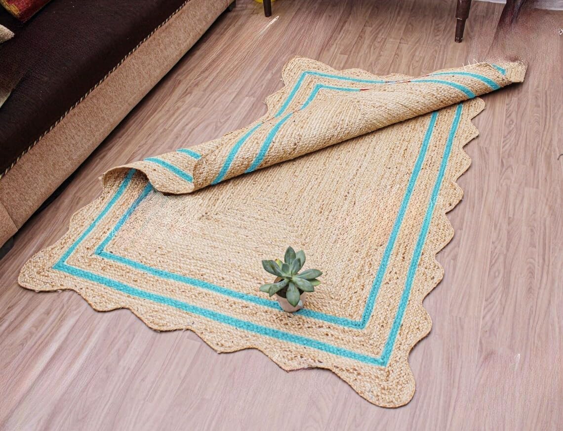 Bohemian Scalloped Jute Rug – Unique Design Natural Fiber Area Rug