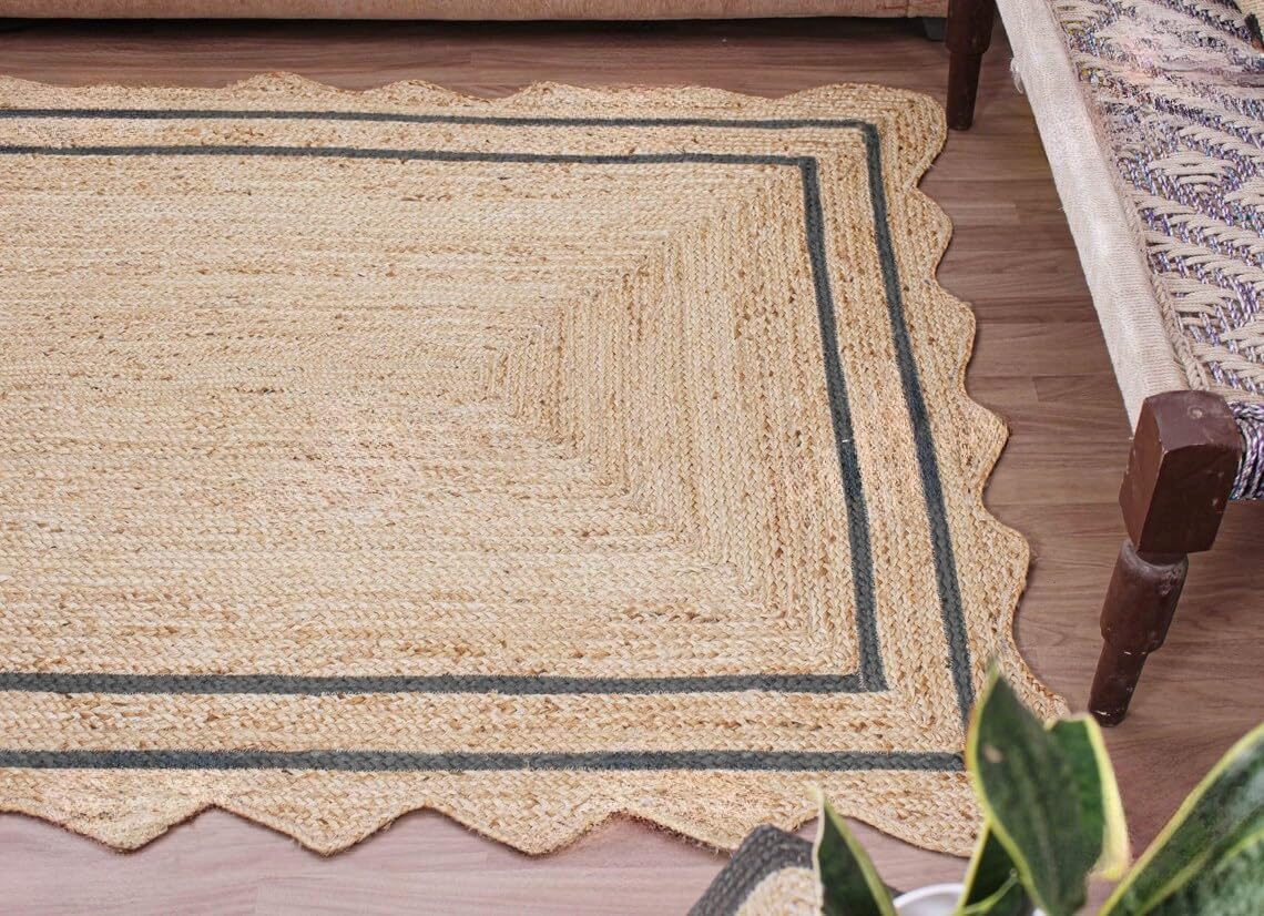 Bohemian Scalloped Jute Rug – Unique Design Natural Fiber Area Rug