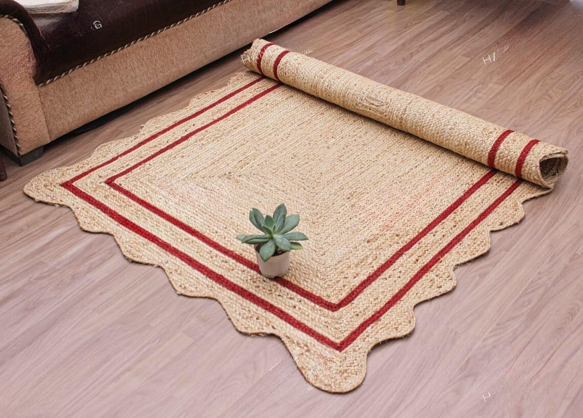Bohemian Scalloped Jute Rug – Unique Design Natural Fiber Area Rug