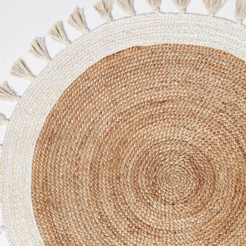 Eco-Friendly Round Jute Rug – Boho Style Fringed Natural Area Rug