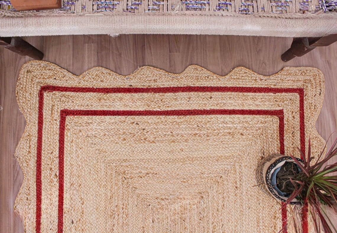 Bohemian Scalloped Jute Rug – Unique Design Natural Fiber Area Rug