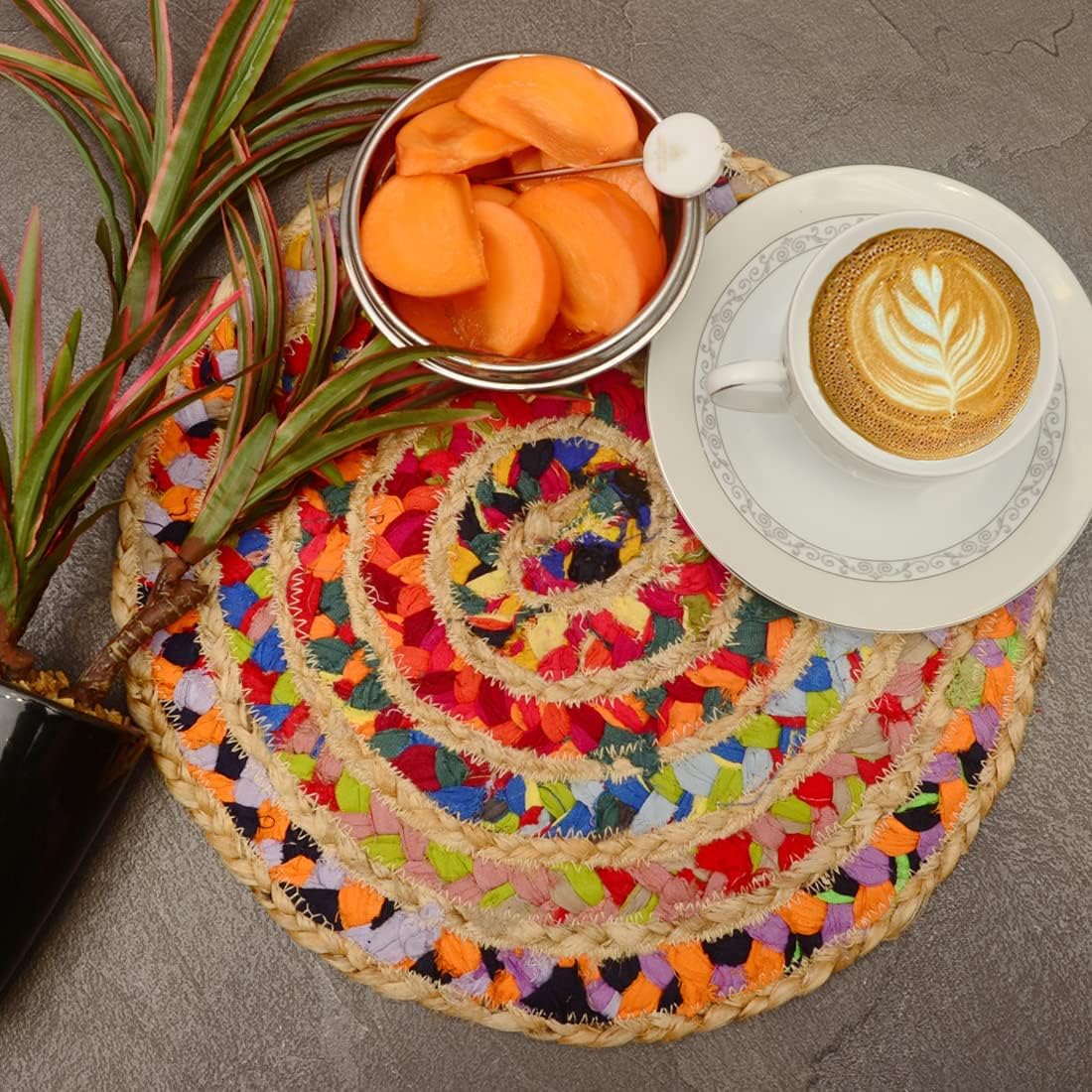 Handmade Braide Jute with Multi Coaster, Table Top, Round Braided Placemats