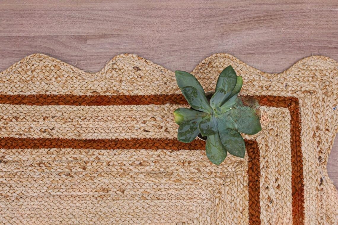 Bohemian Scalloped Jute Rug – Unique Design Natural Fiber Area Rug